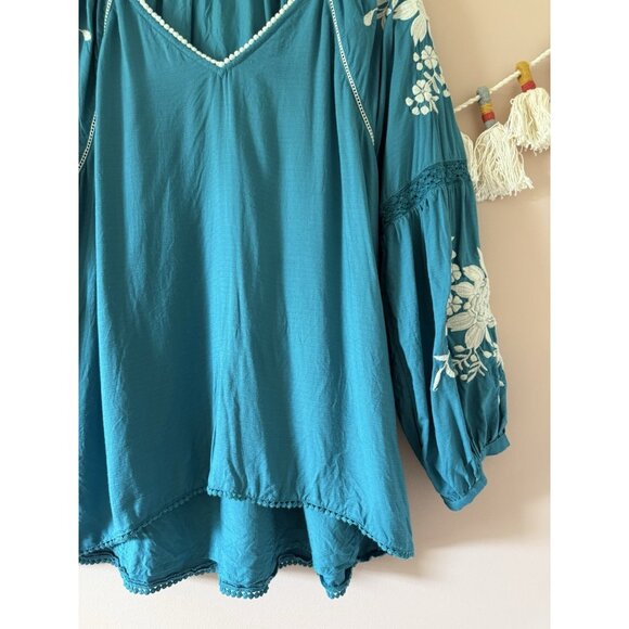 Sundance Teal Embroidered Floral Naomi Isles Top Boho Peasant Feminine Cottage S - Picture 6 of 9